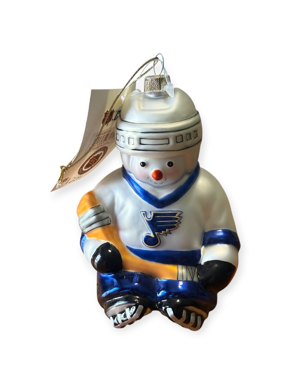 St Louis Blues Ornament Blown Glass Snowman with Hockey Stick Licensed NHL